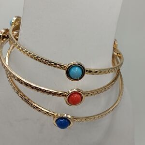 Gold Bangle Set with Multicolor Stones